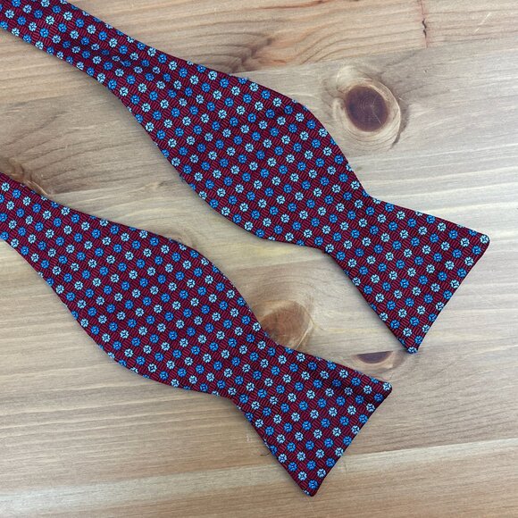 Brooks Brothers 346 Mens Silk Bowtie Red Blue Floral Adjustable Designer USA - Picture 2 of 5